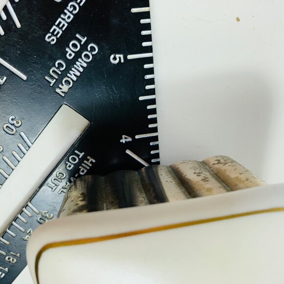 MCM Atomic Style Trinket Box Ridged Brass Base Ceramic Lid O Ring Handle Decor - Picture 8 of 13